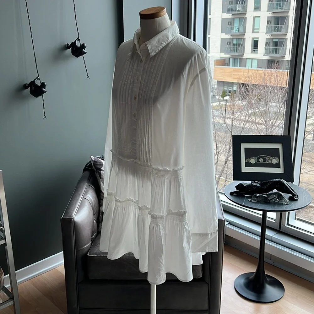 New Free People Billie Pleated Tiered Mini Dress in White - Picture 3 of 6